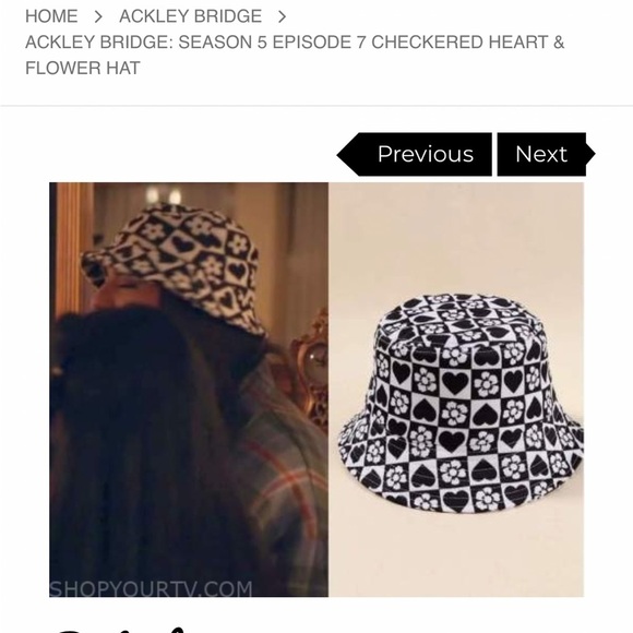 H&M NWOT hearts and flower checkered bucket hat black white fleece sweat band OS - Picture 8 of 9